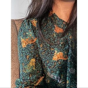 J. Crew Factory Jungle Long Sleeve Bow Neck Top Size X-Small